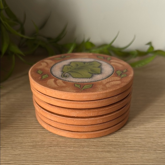 Leaf Design Terracotta Coasters - Picture 5 of 5